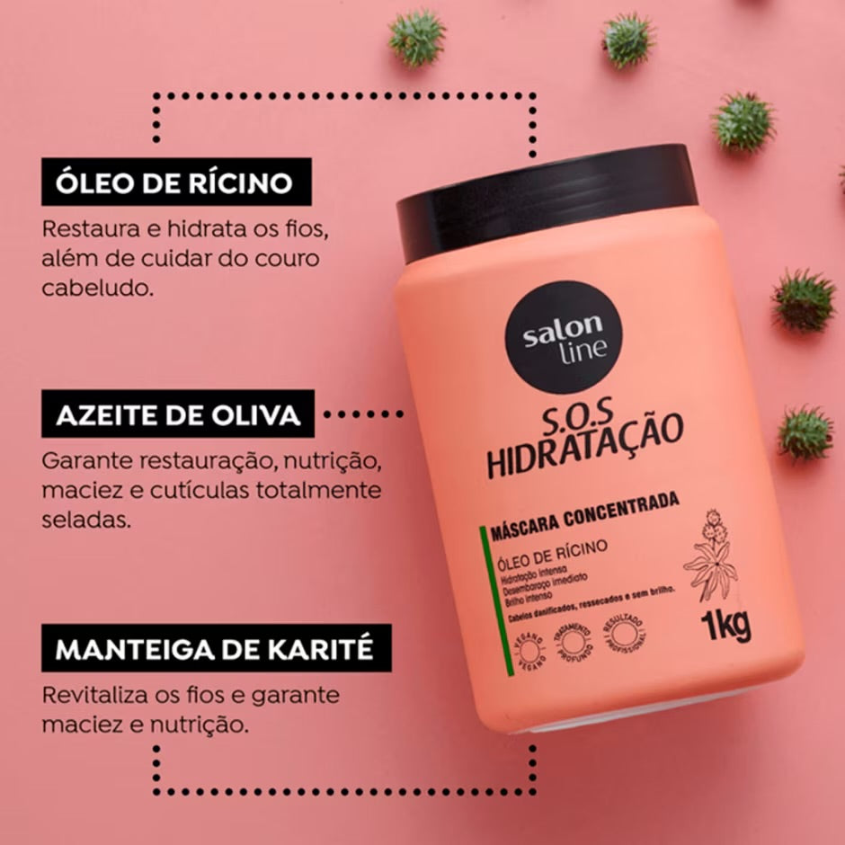 Máscarilla S.O.S Hidratação Óleo de Rícino Salon Line 1kg