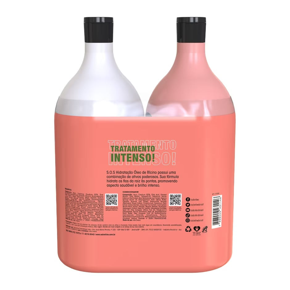 Kit Shampoo + Acondicionador SOS Hidratación Óleo Ricino Salon Line 1L 2Piezas