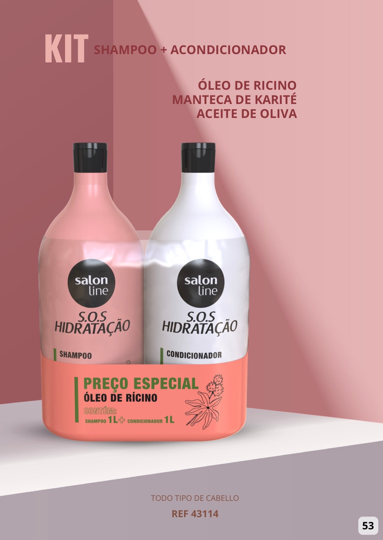 Kit Shampoo + Acondicionador SOS Hidratación Óleo Ricino Salon Line 1L 2Piezas