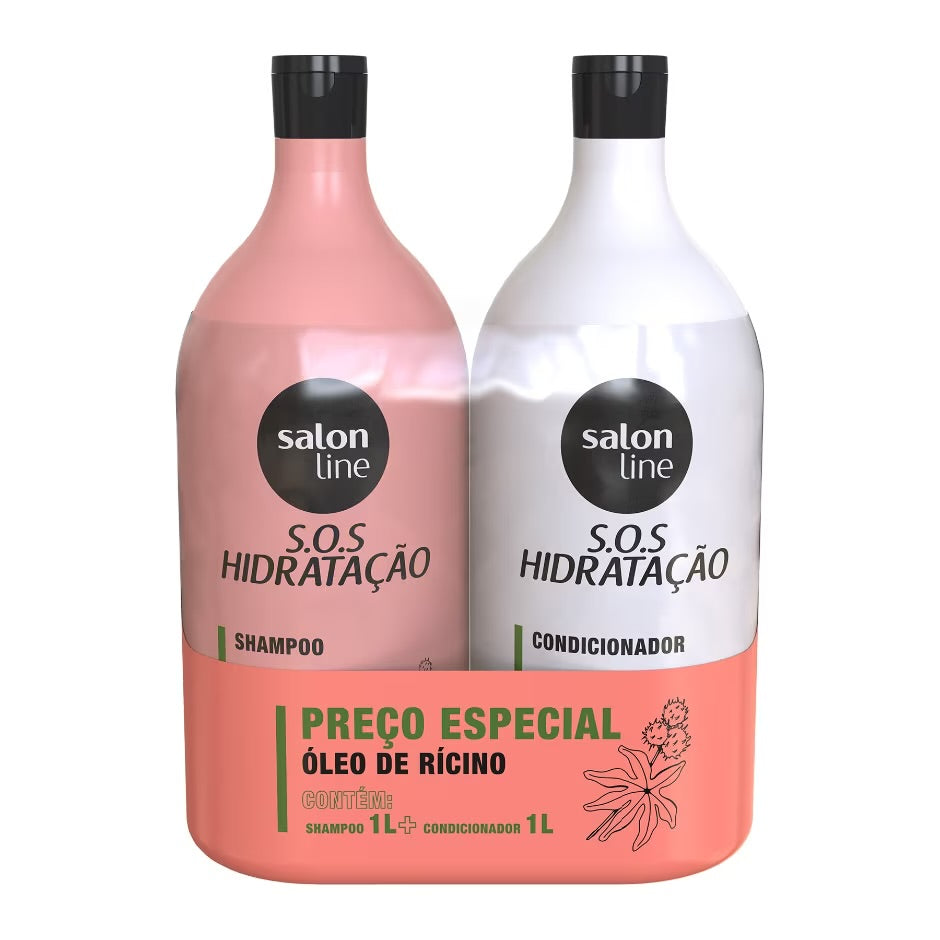 Kit Shampoo + Acondicionador SOS Hidratación Óleo Ricino Salon Line 1L 2Piezas