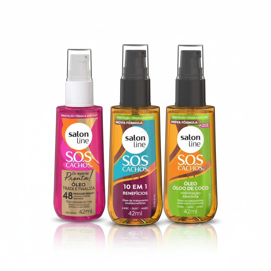 Kit de tres óleos SOS Cachos de Salon Line sobre fondo blanco