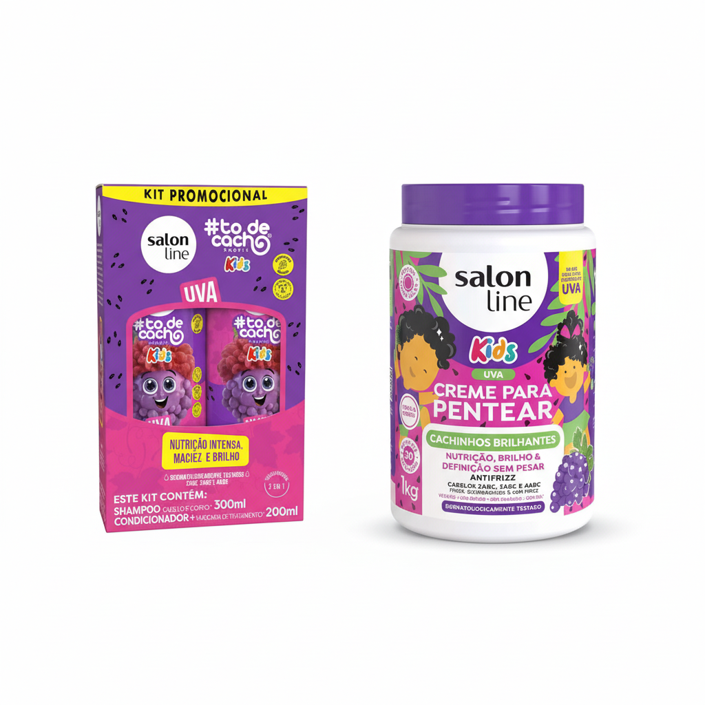 Kit Uva Kids Salon Line - Shampoo, Acondicionador y Crema para Peinar