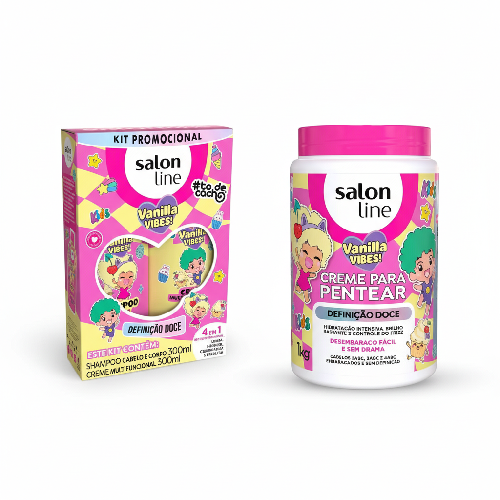 Kit Vanilla Vibes Kids Salon Line - Shampoo, Crema Multifuncional y Crema para Peinar